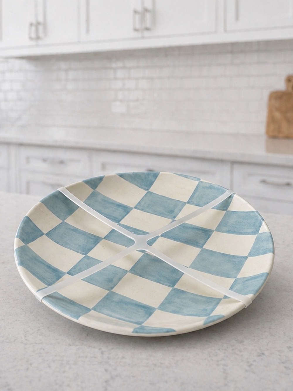 Blue Checkered Durable PLASTIC SET OF 4 plates
